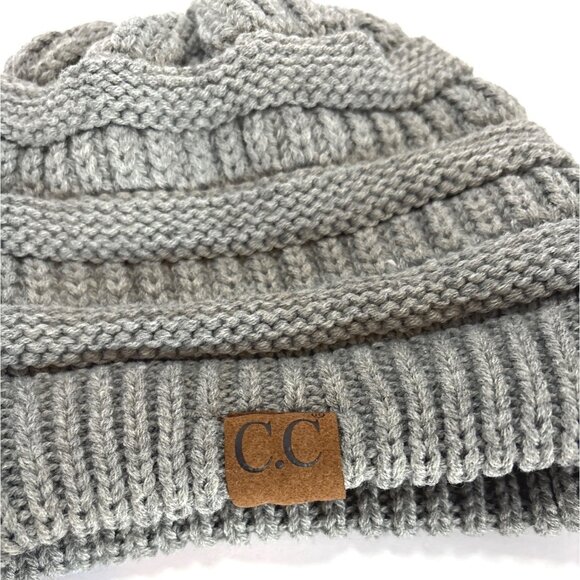C.C Exclusives Ribbed Knit Beanie Hat Gray Acrylic Warm Winter Cap - Picture 2 of 3